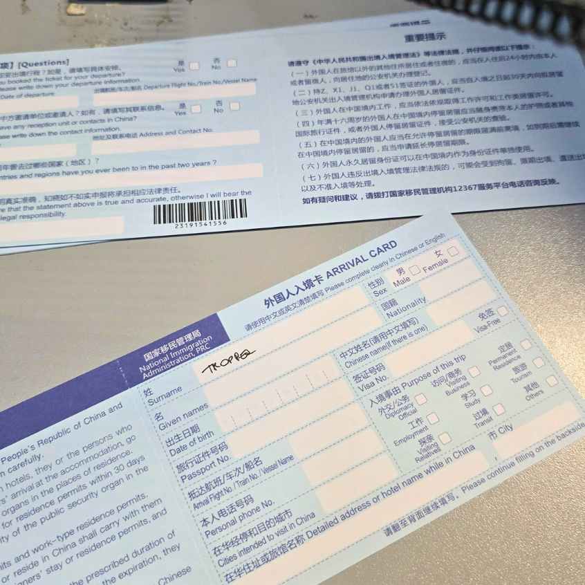 China mit Kindern Arrival Card