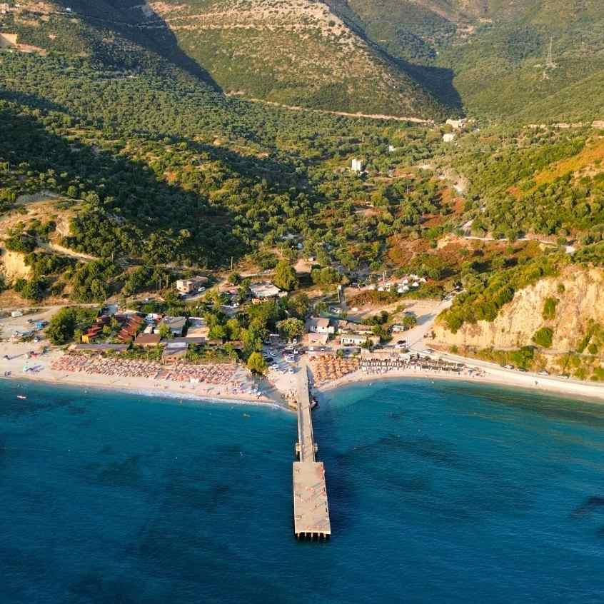 Albanien mit Kindern Camping Bunec Beachbar